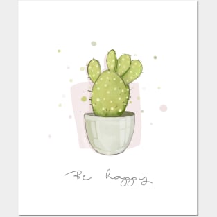 Be HAPPY quote with cactus art Posters and Art